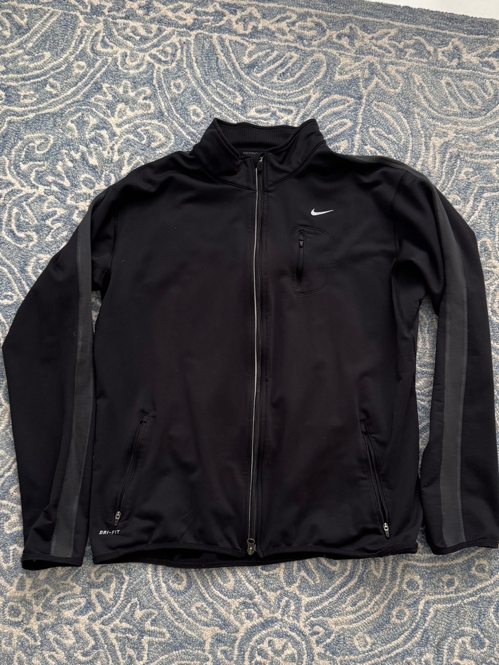 Nike Men's Black Full-Zip Performance Jacket with Grey Stripe Accents